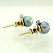 9ct Yellow Gold Grey Pearl and Diamond Stud Earrings