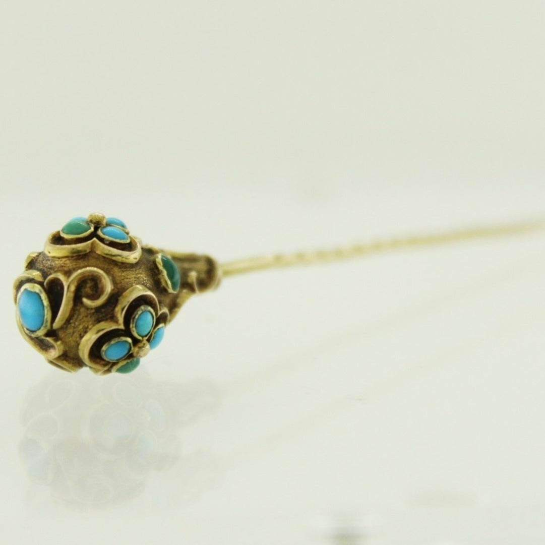Antique 9ct Yellow Gold Turquoise Hat Pin