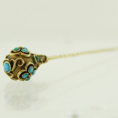 Antique 9ct Yellow Gold Turquoise Hat Pin
