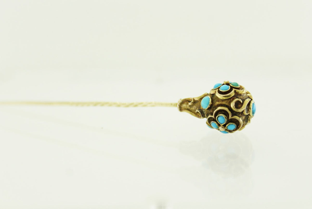 Antique 9ct Yellow Gold Turquoise Hat Pin