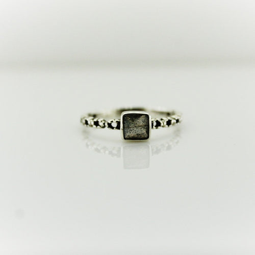 Sterling Silver Engraved Square Gemstone Ring