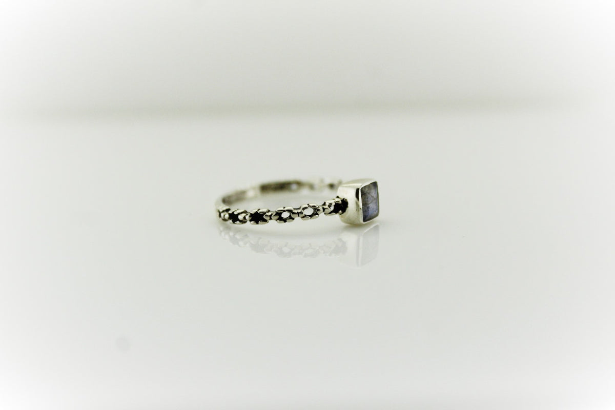 Sterling Silver Engraved Square Gemstone Ring