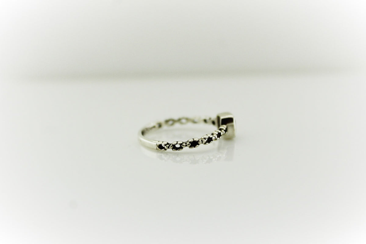 Sterling Silver Engraved Square Gemstone Ring