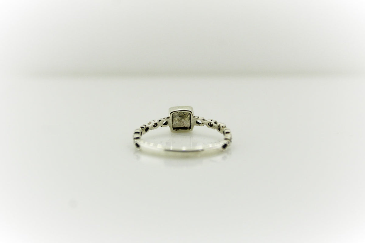 Sterling Silver Engraved Square Gemstone Ring