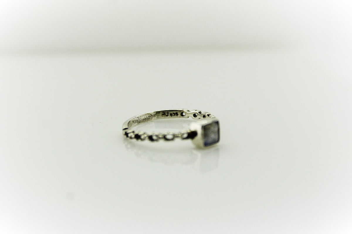 Sterling Silver Engraved Square Gemstone Ring