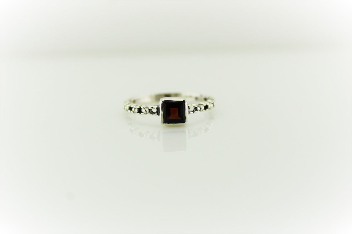 Sterling Silver Engraved Square Gemstone Ring
