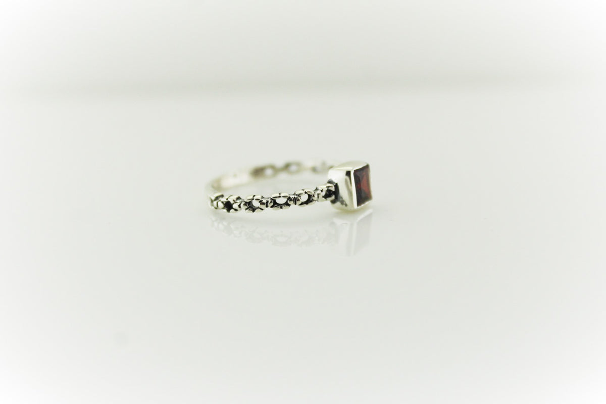 Sterling Silver Engraved Square Gemstone Ring