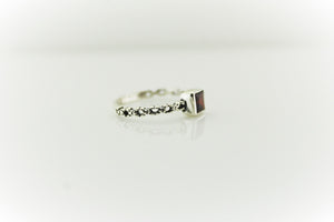 Sterling Silver Engraved Square Gemstone Ring