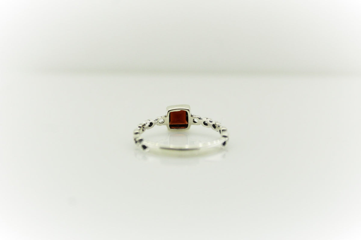 Sterling Silver Engraved Square Gemstone Ring