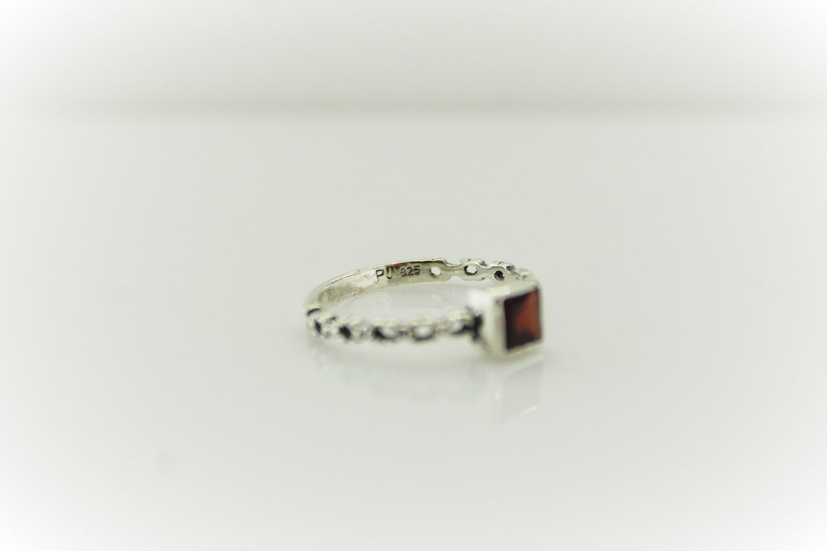 Sterling Silver Engraved Square Gemstone Ring