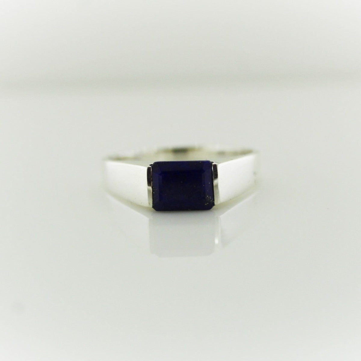 Sterling Silver Thin Gemstone Mens Ring