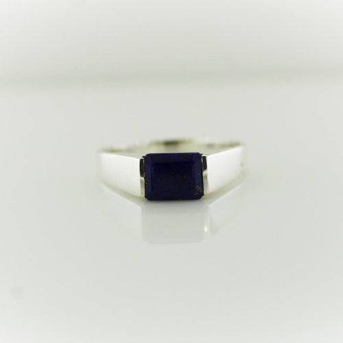 Sterling Silver Thin Gemstone Mens Ring