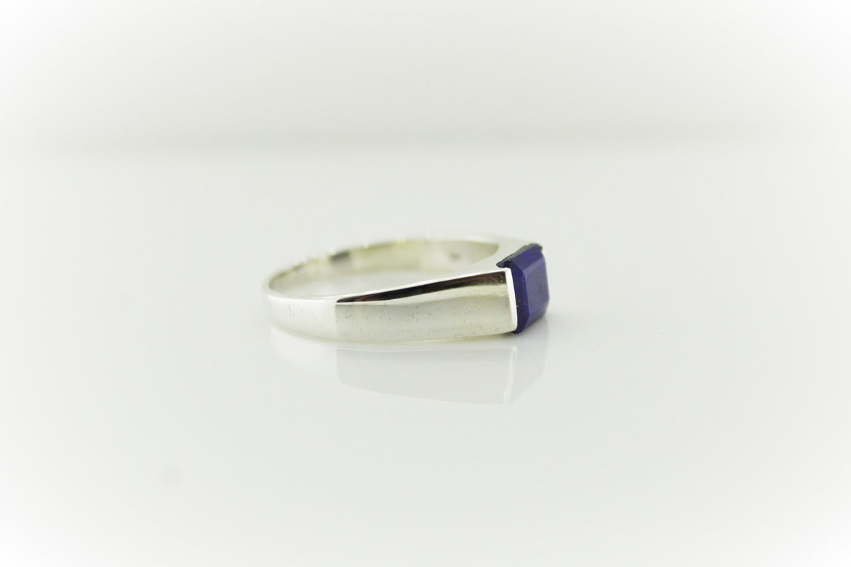 Sterling Silver Thin Gemstone Mens Ring
