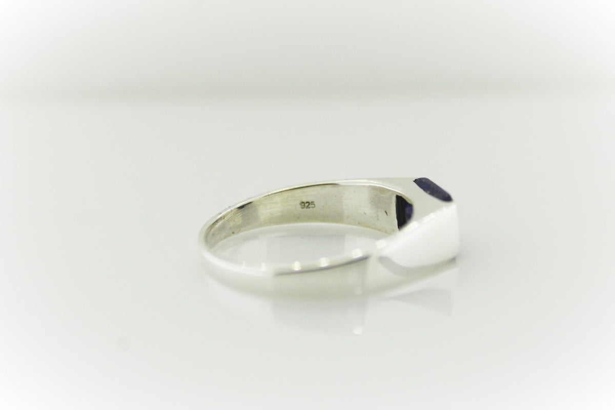 Sterling Silver Thin Gemstone Mens Ring
