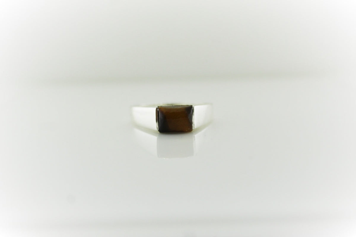 Sterling Silver Thin Gemstone Mens Ring