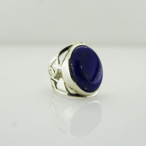 Sterling Silver Engraved Lapis Lazuli Cocktail Ring