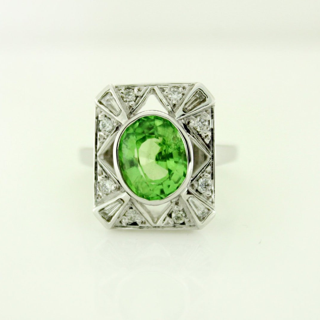 9ct White Gold Tsavorite Garnet and Diamond Cocktail Ring