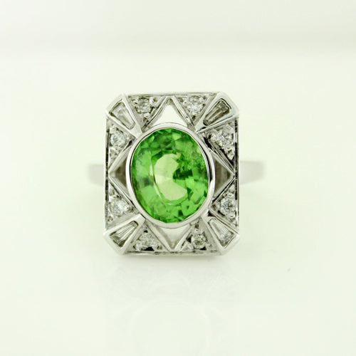 9ct White Gold Tsavorite Garnet and Diamond Cocktail Ring