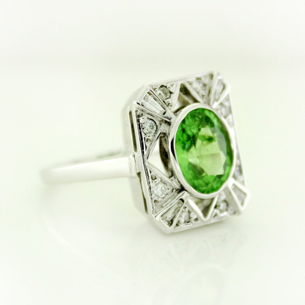 9ct White Gold Tsavorite Garnet and Diamond Cocktail Ring