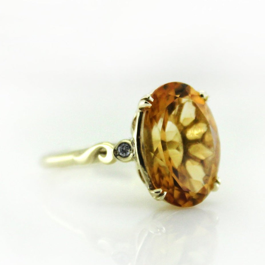 9ct Yellow Gold Citrine and Diamond Dress Ring