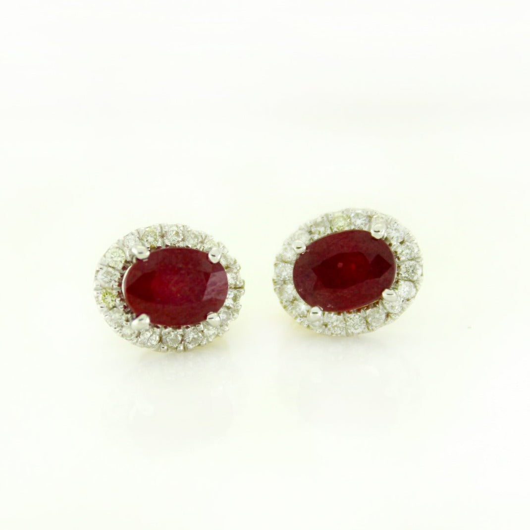 18ct White Gold Ruby and Diamond Cluster Stud Earrings