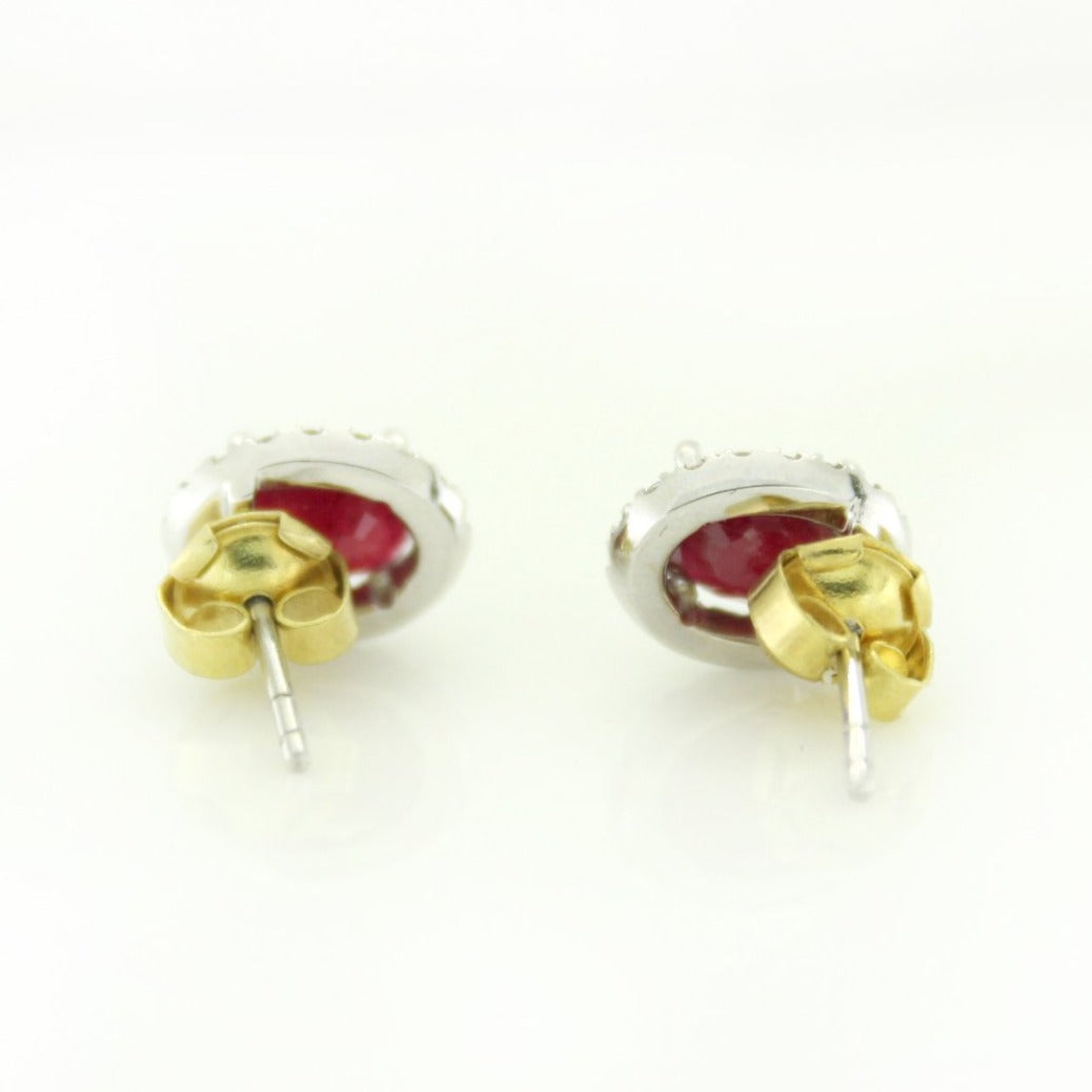 18ct White Gold Ruby and Diamond Cluster Stud Earrings