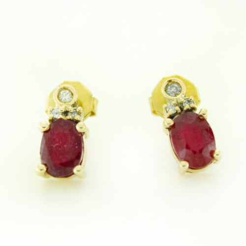 9ct Yellow Gold Ruby and Diamond Stud Earrings