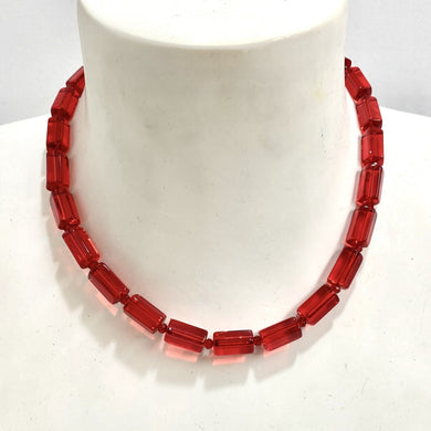 Sterling Silver Hexagonal Cut Red Glass Beaded Necklace