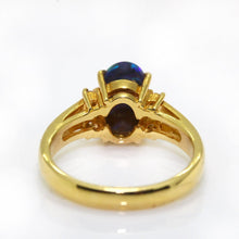 18ct Yellow Gold Solid Black Opal and Diamond Ring
