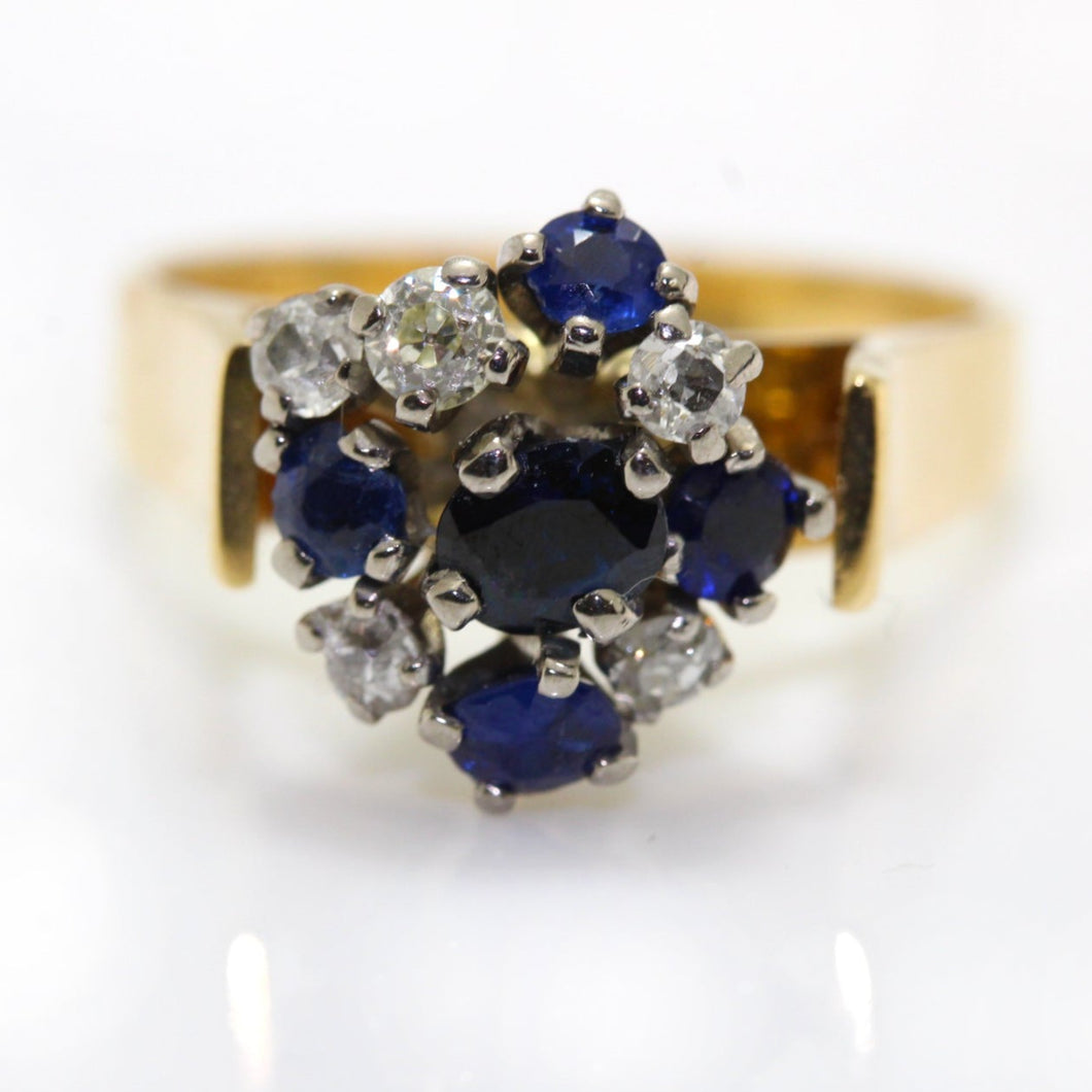 Vintage 18ct Yellow Gold Sapphire and Diamond Cluster Ring