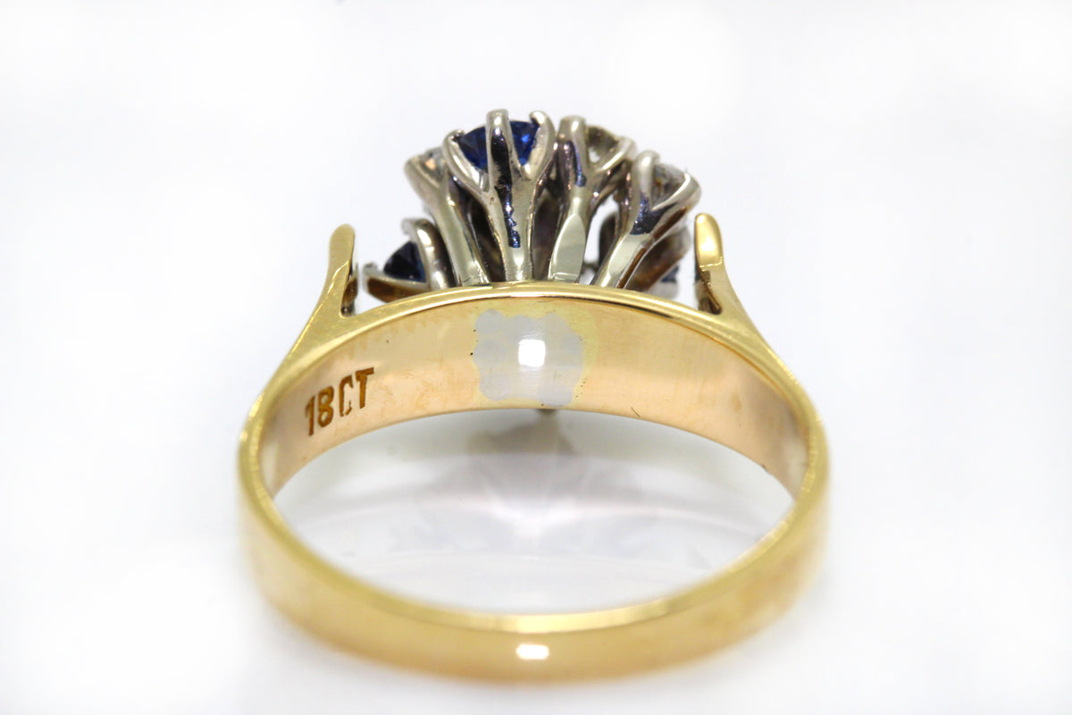 Vintage 18ct Yellow Gold Sapphire and Diamond Cluster Ring