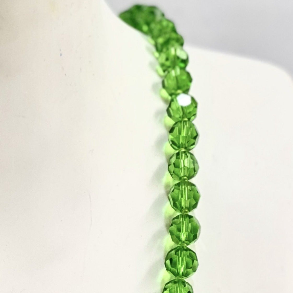 Sterling Silver Deep Green Faceted Crystal Beaded Necklace