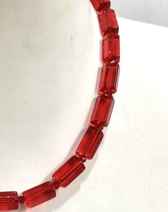 Sterling Silver Hexagonal Cut Red Glass Beaded Necklace