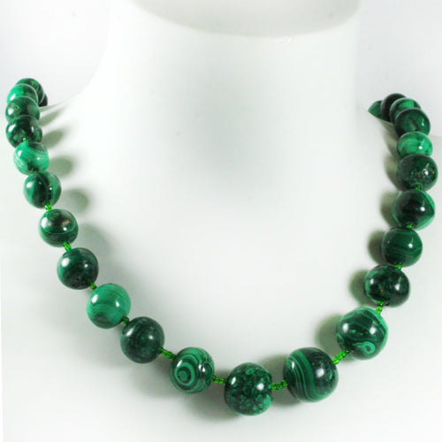 Malachite and Green Glass Graduated Beaded Necklace