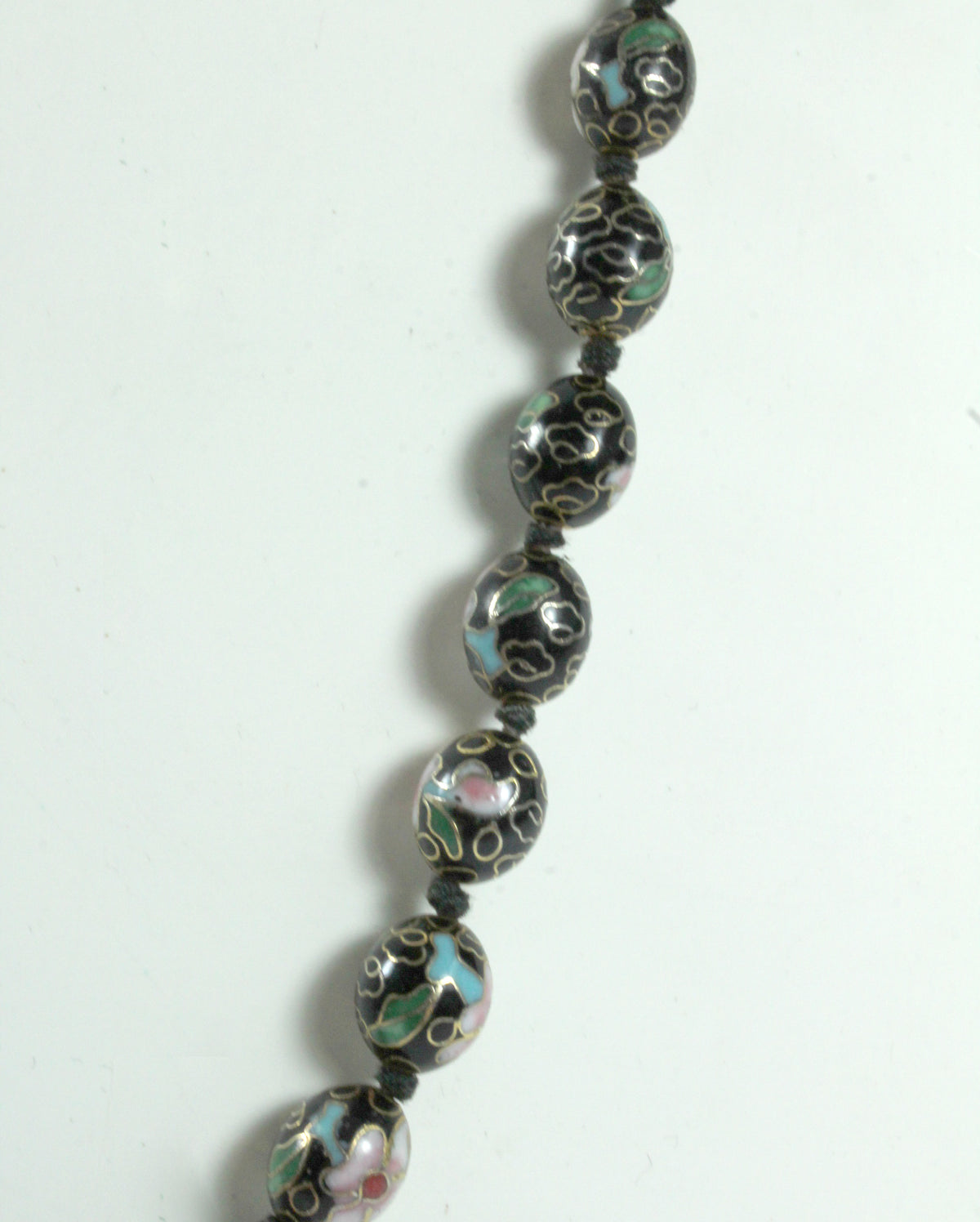 Antique Black Floral Cloisonné Enamel Beaded Necklace