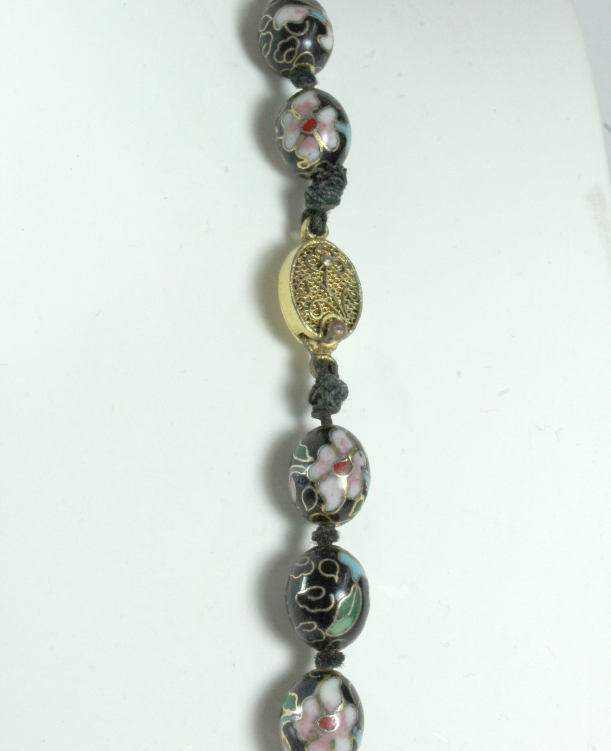 Antique Black Floral Cloisonné Enamel Beaded Necklace