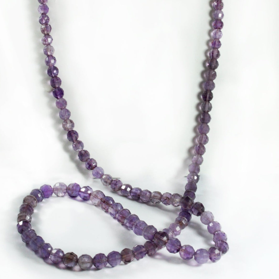 Sterling Silver Amethyst Opera Length Beaded Necklace