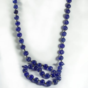 Vintage Dark Blue Moulded Glass Necklace