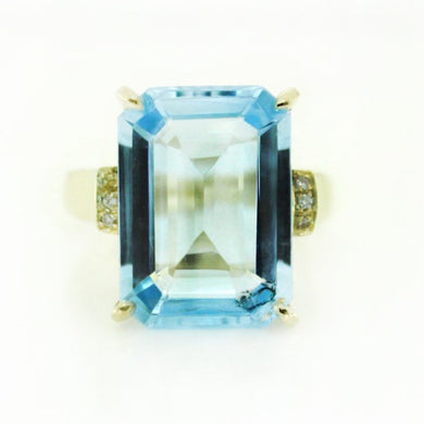 9ct Yellow Gold Swiss Blue Topaz and Diamond Cocktail Ring