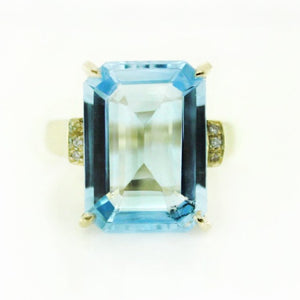 9ct Yellow Gold Swiss Blue Topaz and Diamond Cocktail Ring