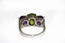 9ct White Gold Peridot and Oval Cabochon Amethyst Ring