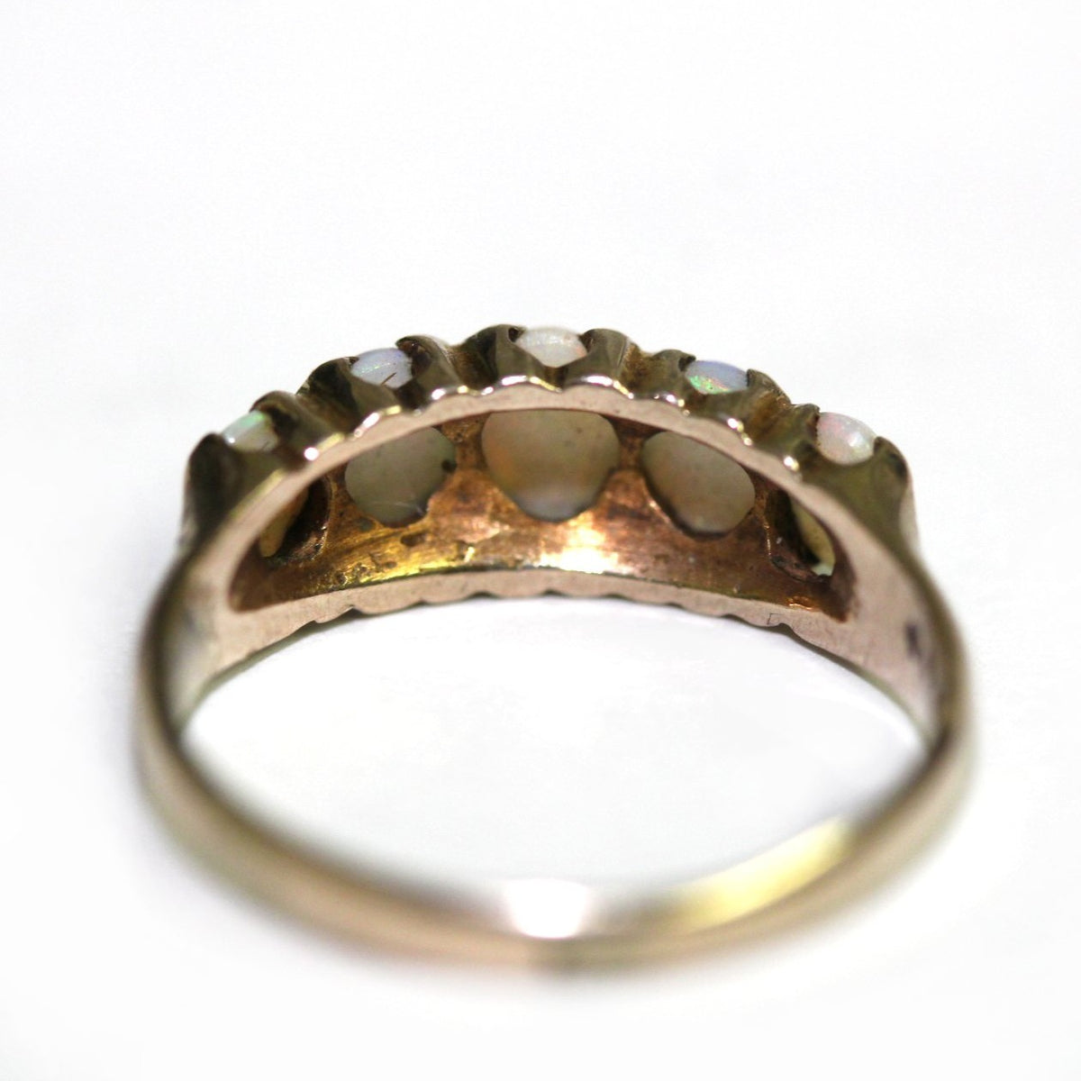 Antique 9ct Yellow Gold Solid Opal Bridge Ring