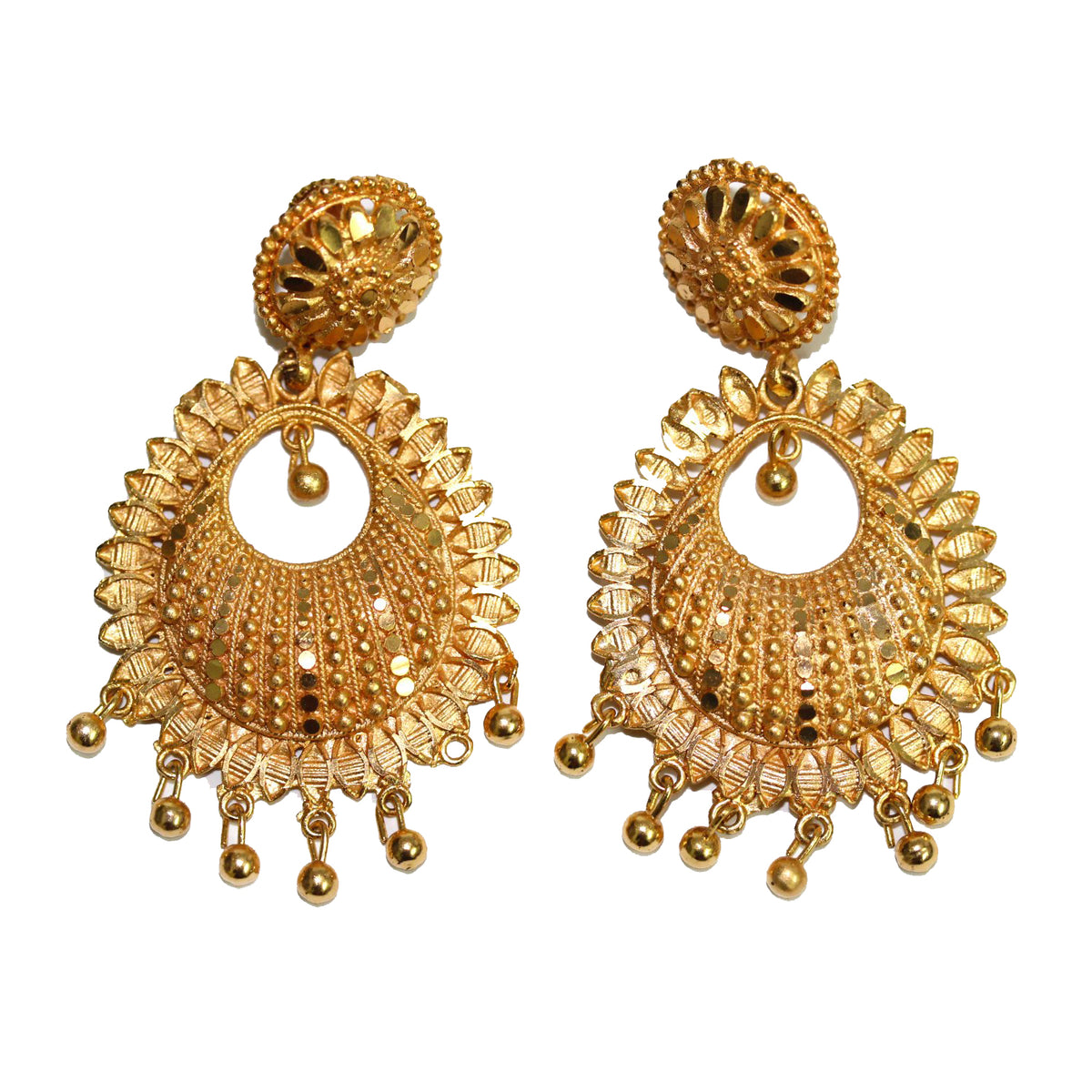Gold Plate Disc Tassel Stud Drop Earrings