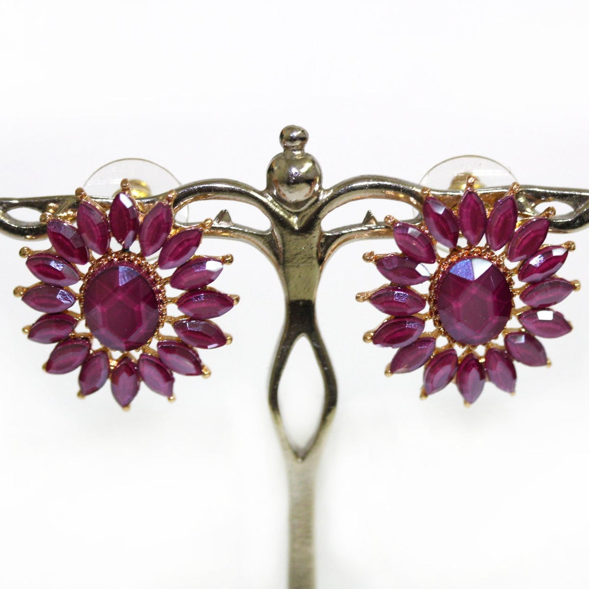 Floral Red Crystal Earrings