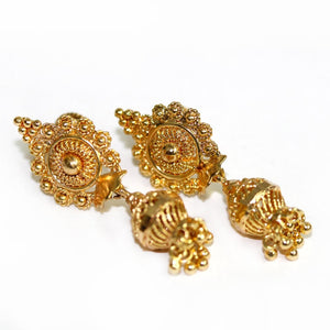 Gold Plate Decorated Tassel Stud Drop Earrings