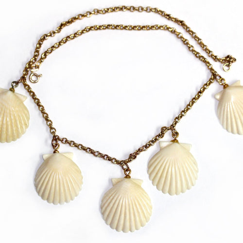 Antique Shell Shaped Carved Ivory Necklace