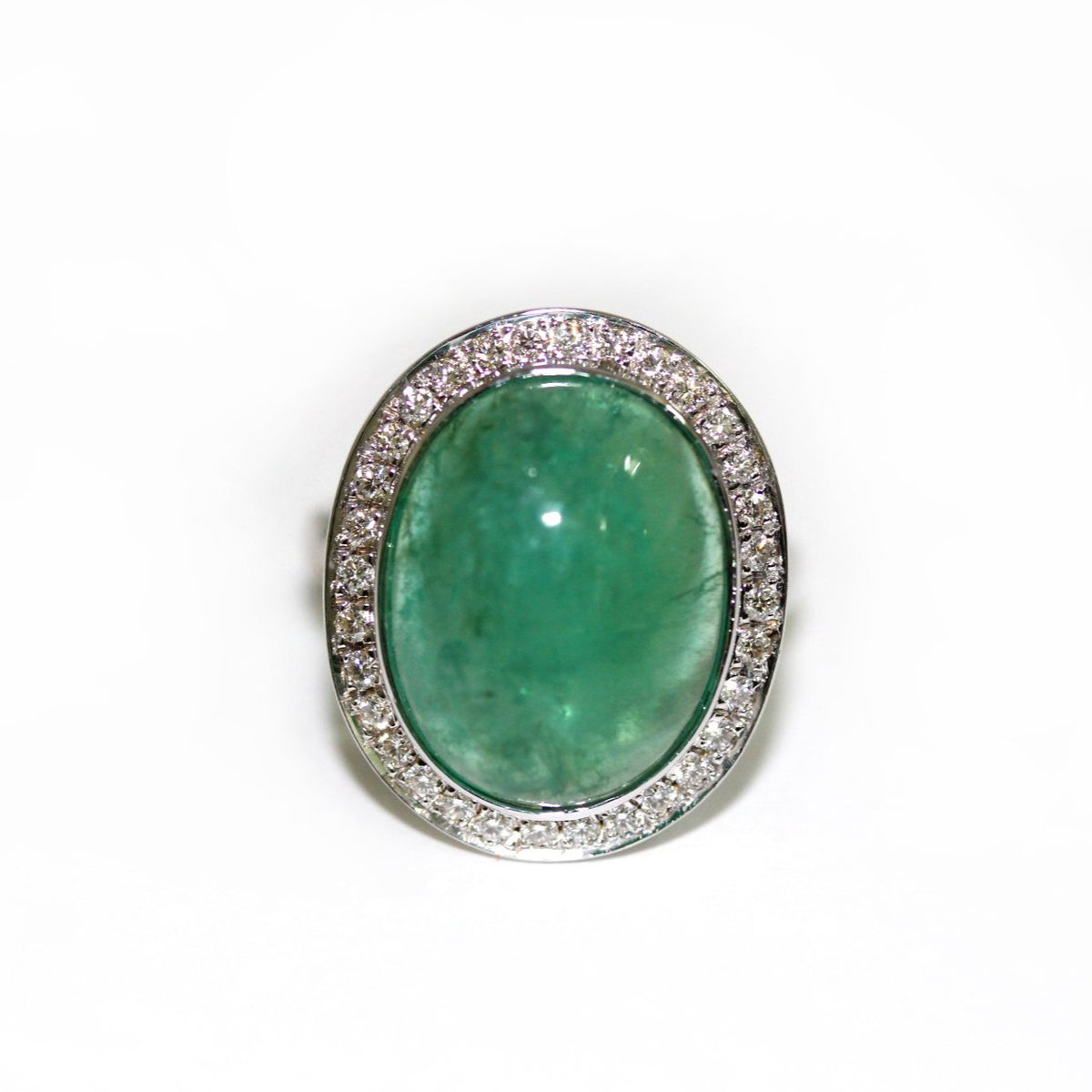 Cabochon Emerald and Diamond Cocktail Ring