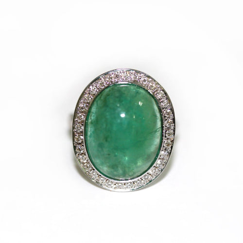 Cabochon Emerald and Diamond Cocktail Ring