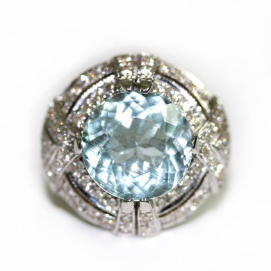 9ct White Gold Aquamarine and Diamond Cocktail Ring
