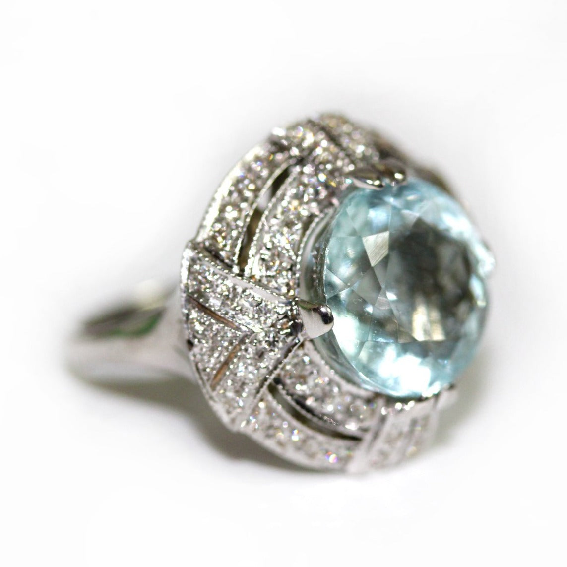 9ct White Gold Aquamarine and Diamond Cocktail Ring